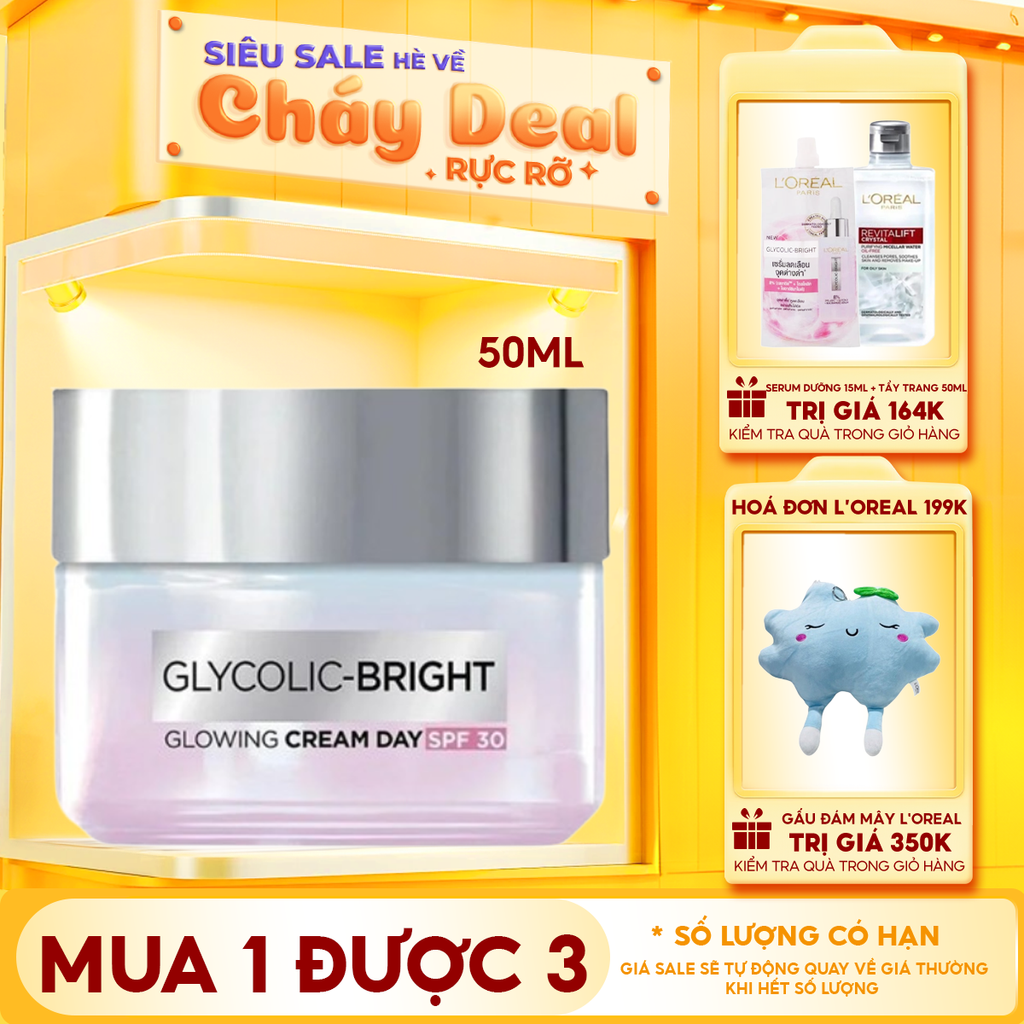 Kem Dưỡng Ban Ngày Hỗ Trợ Mờ Thâm Nám L'Oreal Glycolic Bright Glowing Cream Day