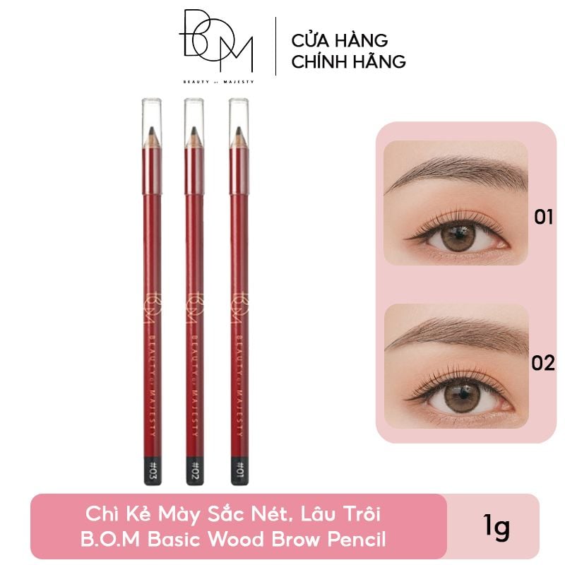 Chì Kẻ Mày Sắc Nét, Lâu Trôi B.O.M Basic Wood Brow Pencil 1g