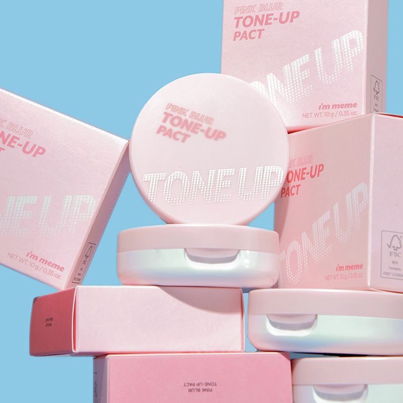 Phấn Phủ I'm Meme Dạng Nén Che Phủ, Kiềm Dầu, Nâng Tông Da Hiệu Quả Pink Blur Tone-Up Pact 10g