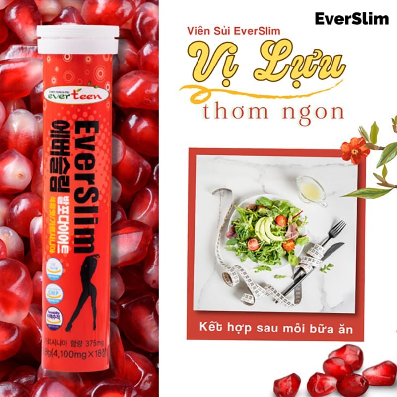 [18 Viên] Viên Sủi EverSlim Hỗ Trợ Giảm Cân Vị Chanh, Vị Lựu Flavor