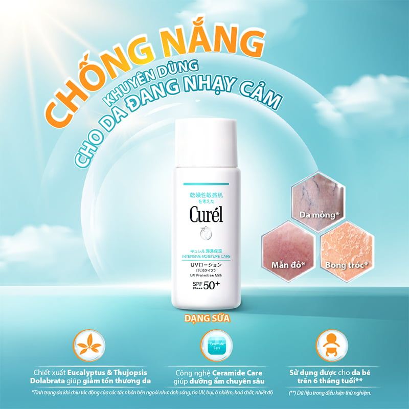 Sữa Chống Nắng Vật Lý Curél Dưỡng Ẩm, Bảo Vệ Da UV Protection Milk SPF50+/PA+++ 60ml