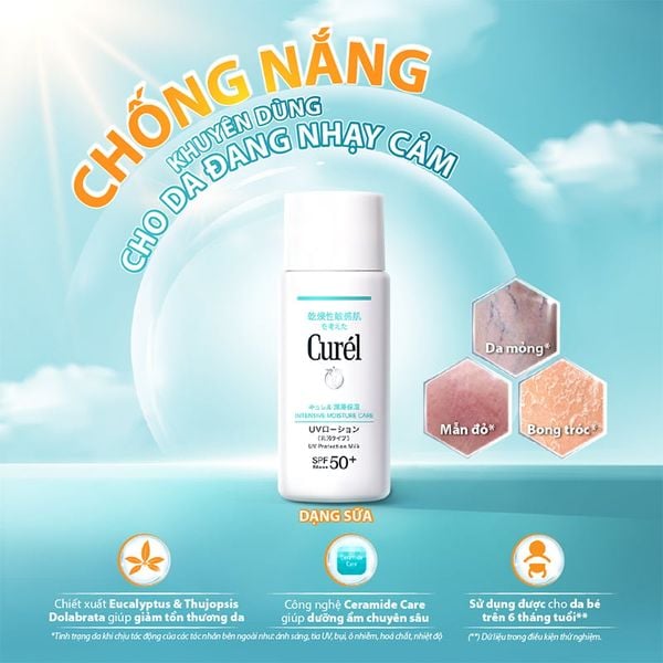  Sữa Chống Nắng Vật Lý Curél Dưỡng Ẩm, Bảo Vệ Da UV Protection Milk SPF50+/PA+++ 60ml 