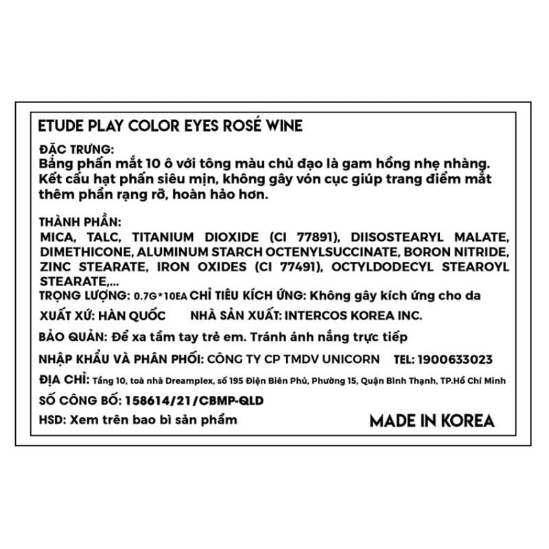 Bảng Phấn Mắt 10 Màu Xinh Lung Linh Etude Plays Color Eyes Rose Wine