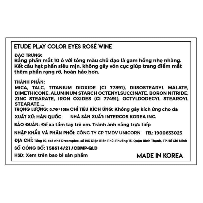 Bảng Phấn Mắt 10 Màu Xinh Lung Linh Etude Plays Color Eyes Rose Wine