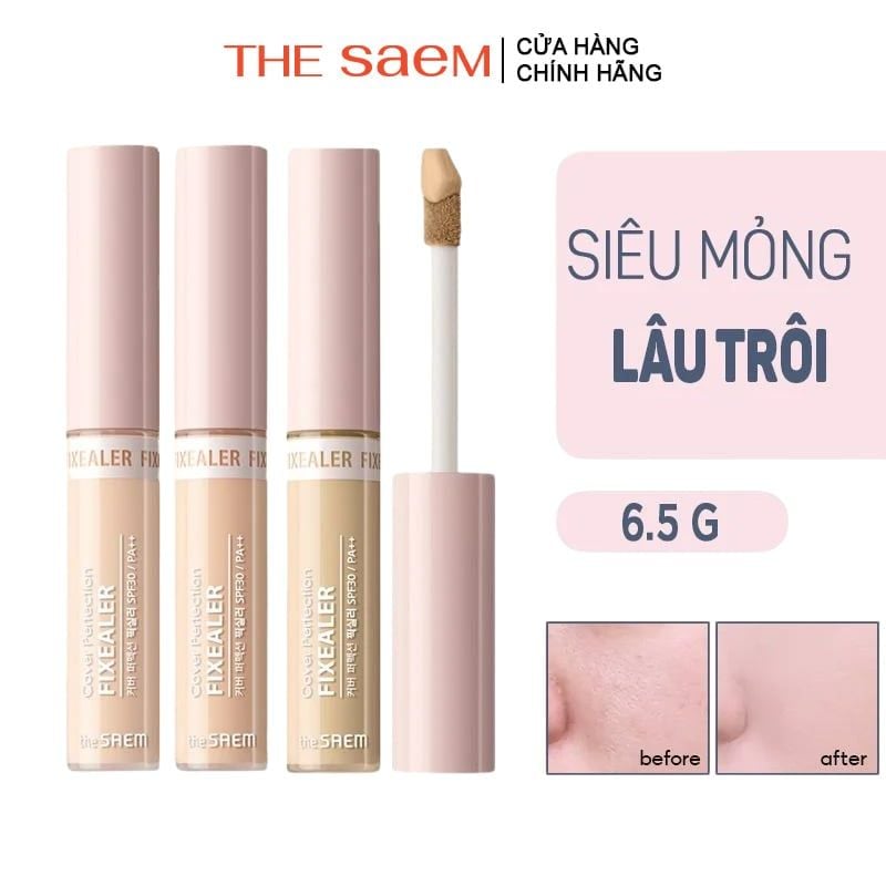 Kem Che Khuyết Điểm Mỏng Nhẹ, Lâu Trôi The Saem Cover Perfection Fixealer SPF30 PA++ 6.5g