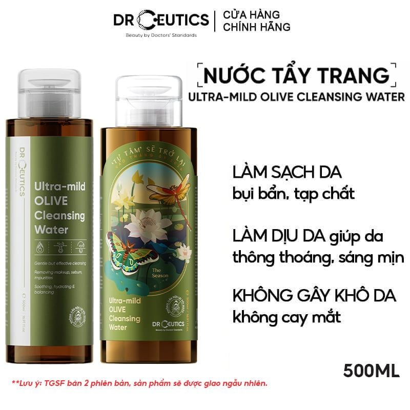 Nước Tẩy Trang DrCeutics Làm Sạch Dịu Nhẹ, Cấp Ẩm Ultra-mild Olive Cleansing Water