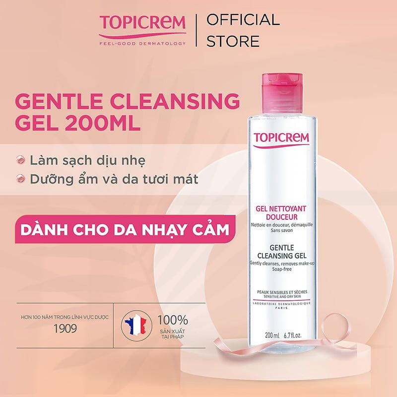 Sữa Rửa Mặt Dạng Gel Không Chứa Xà Phòng Dành Cho Da Khô, Nhạy Cảm Topicrem Gentle Cleansing Gel 200ml