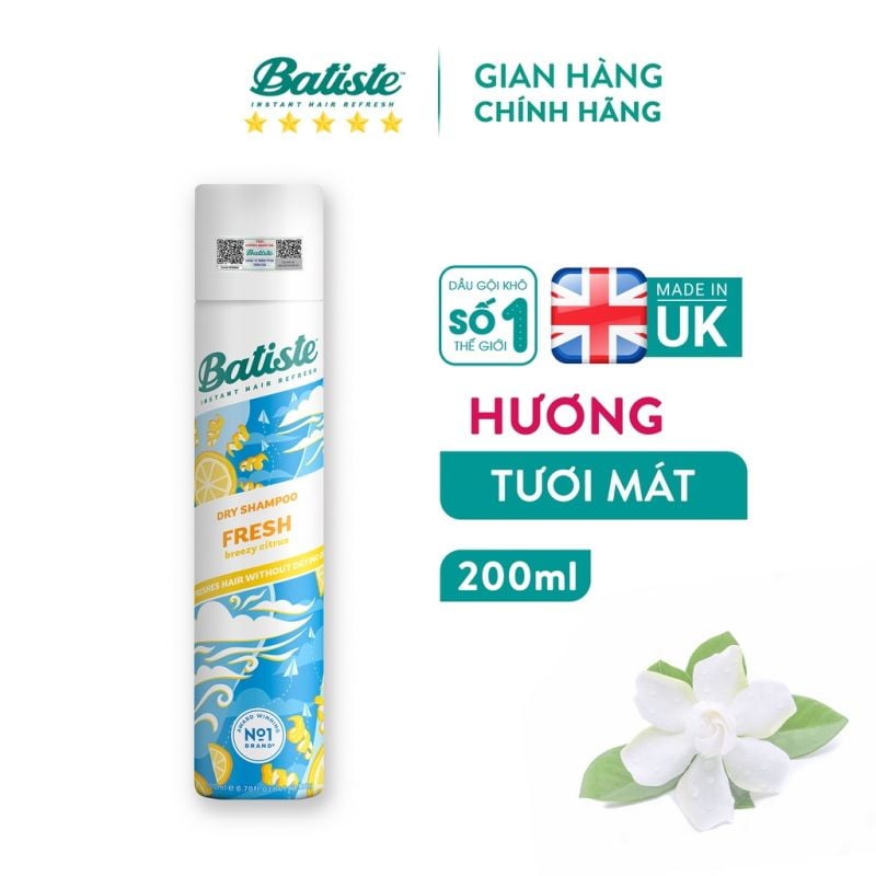 Dầu Gội Khô Batiste Giúp Làm Sạch, Tóc Bồng Bềnh Dry Shampoo 200ml