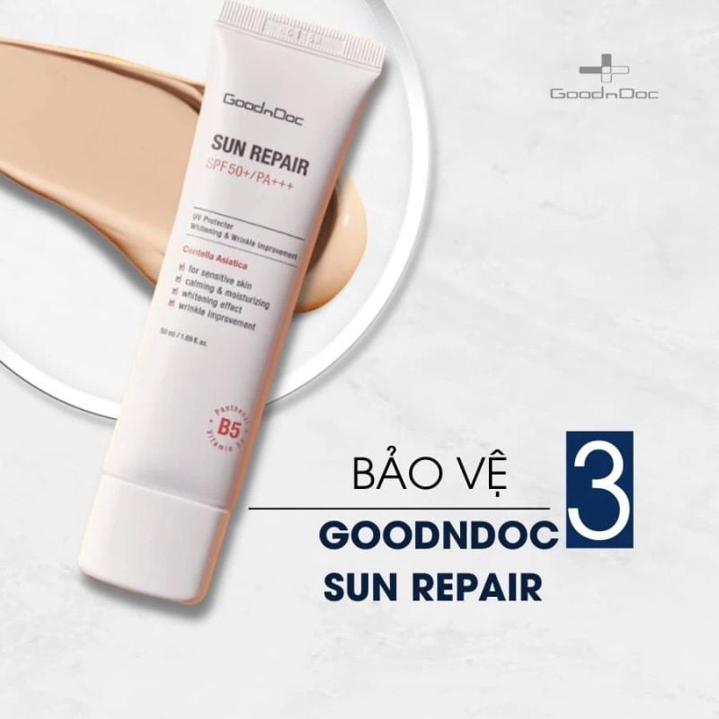 Kem Chống Nắng Dưỡng Ẩm, Phục Hồi Da GoodnDoc Sun Repair SPF50+ PA+++ 50ml