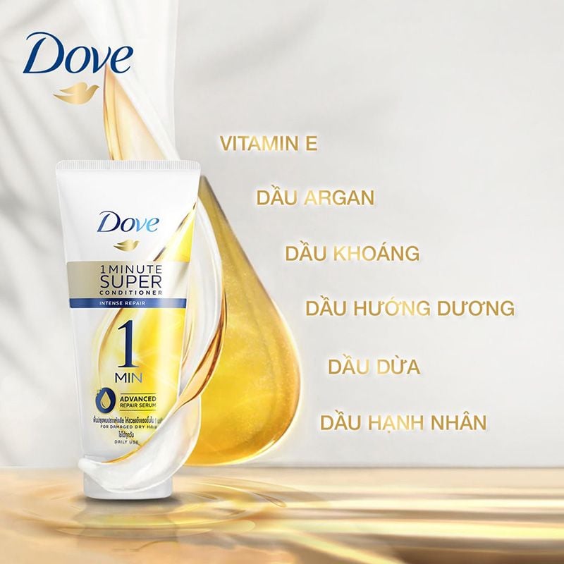 Kem Xả Hỗ Trợ Phục Hồi Hư Tổn 1 Phút Siêu Dưỡng DOVE Intense Repair 1 Minute Super Conditioner 300ml