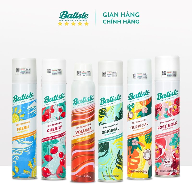 Dầu Gội Khô Batiste Giúp Làm Sạch, Tóc Bồng Bềnh Dry Shampoo 200ml