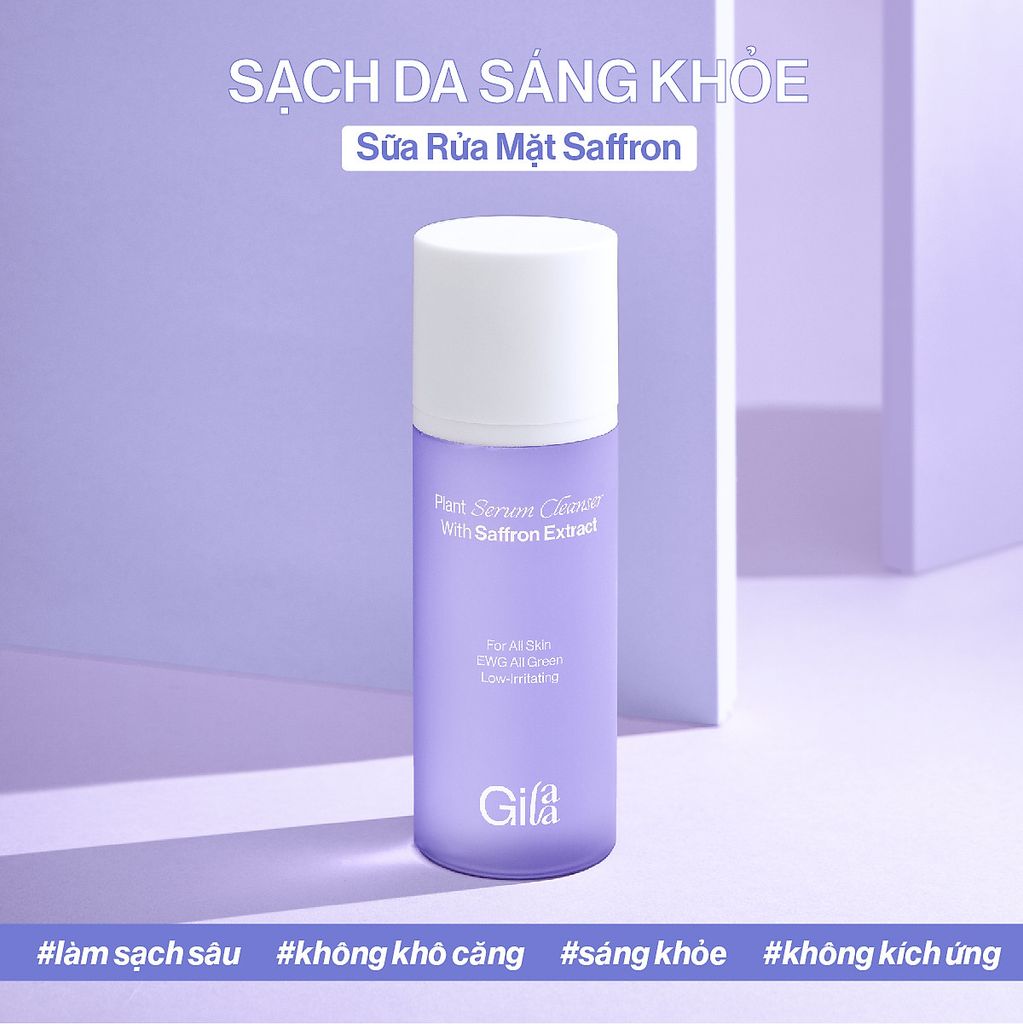 Sữa Rửa Mặt Gilaa Hỗ Trợ Dưỡng Trắng, Giảm Thâm, Đều Màu Da Chiết Xuất Nhụy Hoa Nghệ Tây Plant Serum Cleanser Saffron Extract
