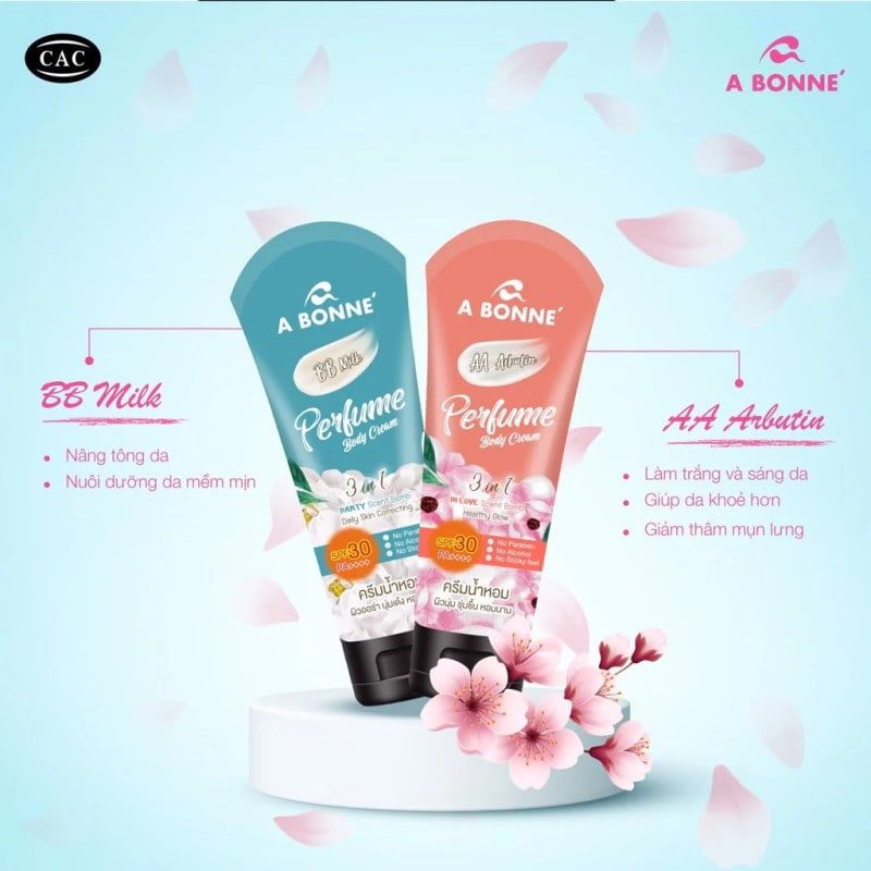 Kem Dưỡng Thể A Bonne Dưỡng Ẩm, Hỗ Trợ Dưỡng Sáng Da, Chống Nắng, Hương Nước Hoa Perfume Body Cream SPF30 PA++++ 200g #Milk