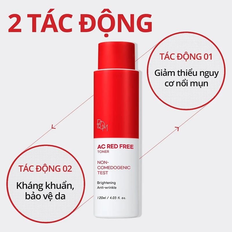 Nước Cân Bằng Dạng Gel B.O.M Hỗ Trợ Dưỡng Sáng Da Ngừa Mụn AC Red Free Toner 120ml