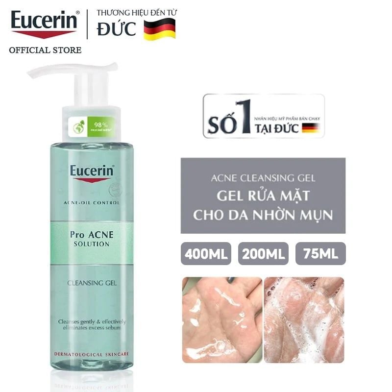 Sữa Rửa Mặt Eucerin Dạng Gel Kiềm Dầu, Hỗ Trợ Giảm Mụn Acne-Oil Control Pro Acne Solution Cleansing Gel
