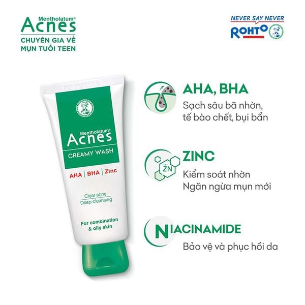  Sữa Rửa Mặt Acnes Ngừa Mụn Creamy Wash 