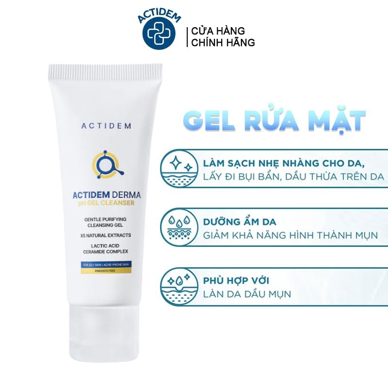 Gel Rửa Mặt Actidem Dành Cho Da Dầu Mụn Derma pH Gel Cleanser 150ml