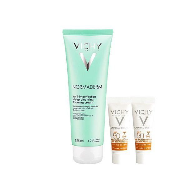 [2 Items] Bộ Đôi Làm Sạch Da, Chống Nắng Vichy Normaderm Anti-imperfection Deep Cleansing Foaming Cream Và Vichy Capital Soleil Mattifying 3-In-1 SPF50+