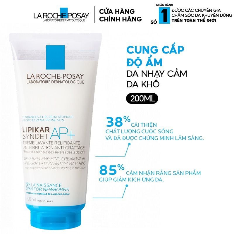 Sữa Rửa Mặt Và Tắm La Roche-Posay Cho Da Khô Ngứa Lipikar Syndet AP+ Lipid-Replenishing Cream Wash Anti-Irritation Anti-Scratching 200ml