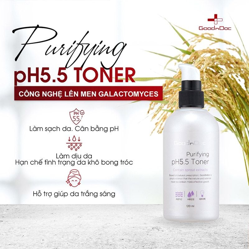 Nước Hoa Hồng GoodnDoc Cấp Ẩm, Dưỡng Trắng, Se Khít Lỗ Chân Lông Purifying pH5.5 Toner 120ml