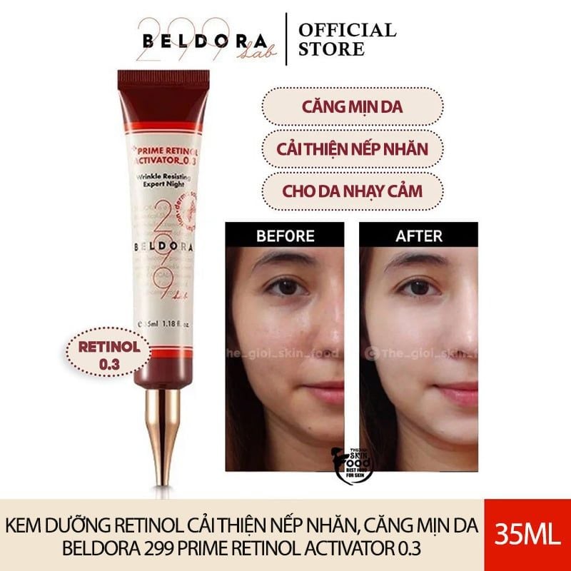 Kem Dưỡng Retinol Cải Thiện Nếp Nhăn, Căng Mịn Da Beldora 299 Prime Retinol Activator 0.3 35ml