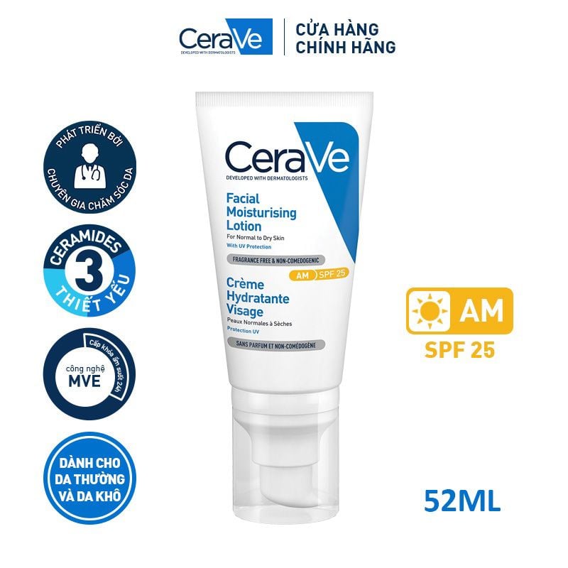 Sữa Dưỡng Ẩm Ban Ngày Dành Cho Da Khô Cerave Developed With Dermatologists Facial Moisturising Lotion AM 52ml