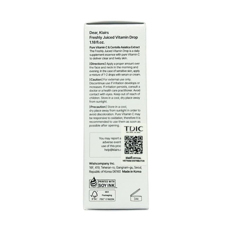 Serum Klairs Vitamin C Hỗ Trợ Dưỡng Sáng, Mờ Thâm Nám Dành Cho Da Dễ Kích Ứng Freshly Juiced Vitamin Drop 35ml