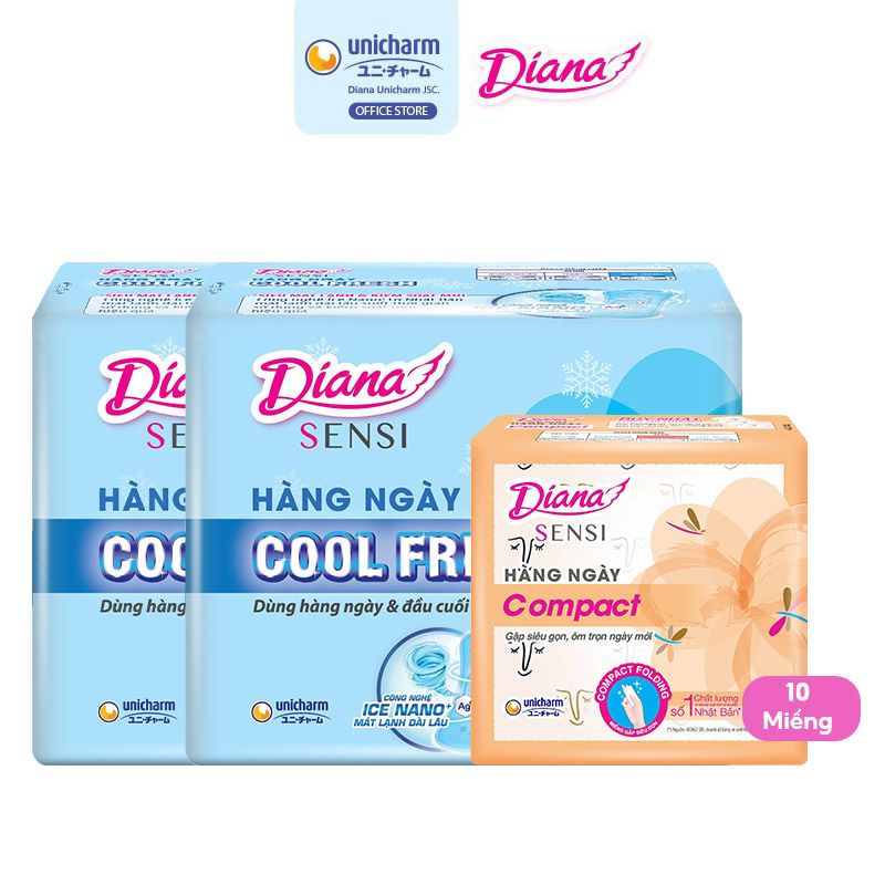 [3 Items] Set Băng Vệ Sinh Diana Sensi Hằng Ngày Cool Fresh (2 Gói x 20 Miếng) & Compact (10 Miếng)(Che tên sản phẩm khi giao hàng)