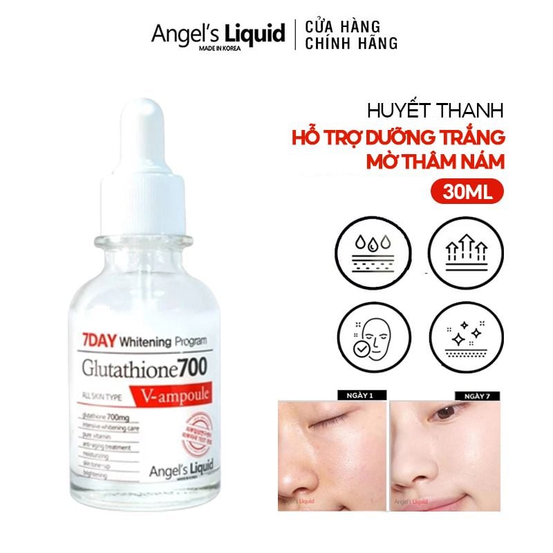 Serum Angel's Liquid Huyết Thanh Hỗ Trợ Dưỡng Trắng Da, Làm Mờ Thâm Nám Angel's Liquid Glutathione 700 V-Ampoule 30ml