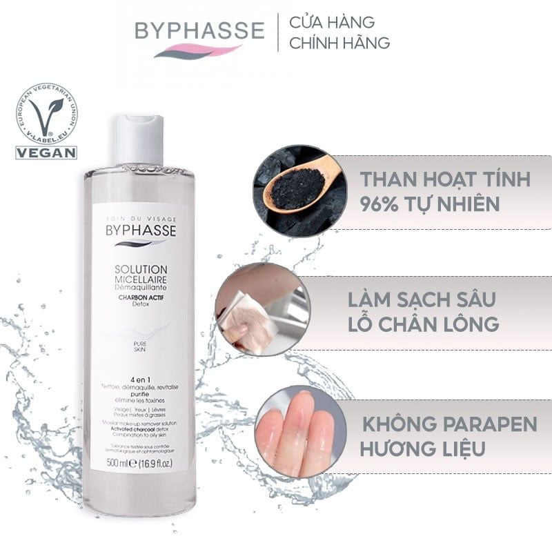 Nước Tẩy Trang Than Hoạt Tính Cho Da Dầu Byphasse Solution Micellaire Charbon Actif 500ml