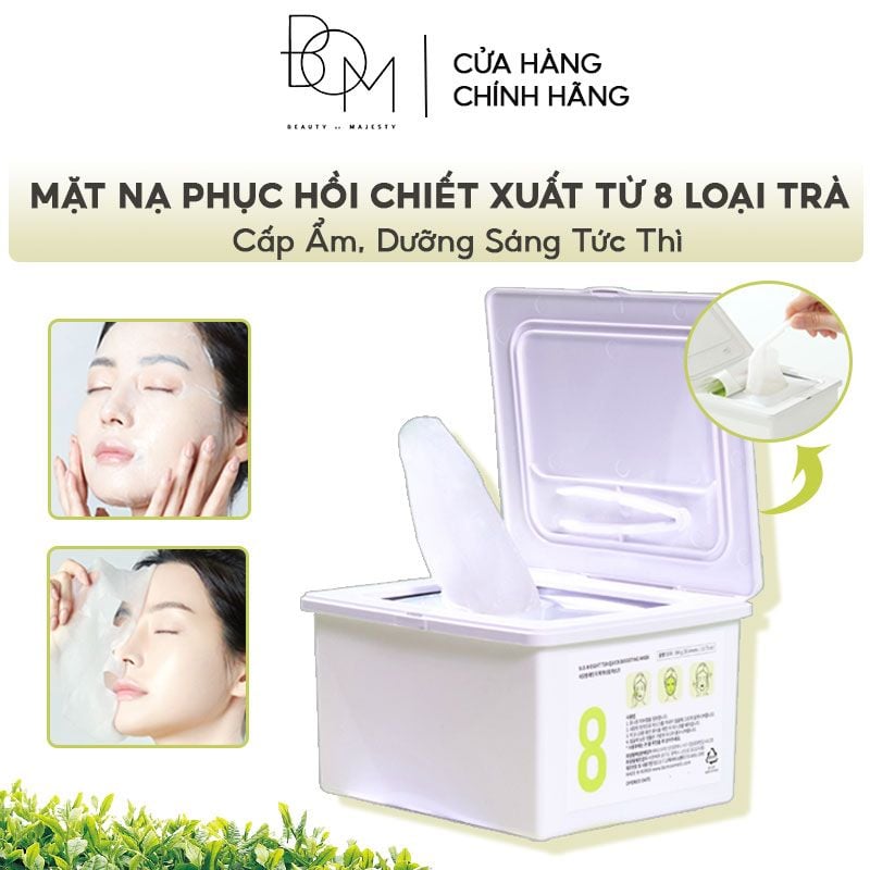 Mặt Nạ B.O.M Hỗ Trợ Phục Hồi Chiết Xuất Từ 8 Loại Trà Eight Tea Quick Boosting Mask 390g (30 miếng)