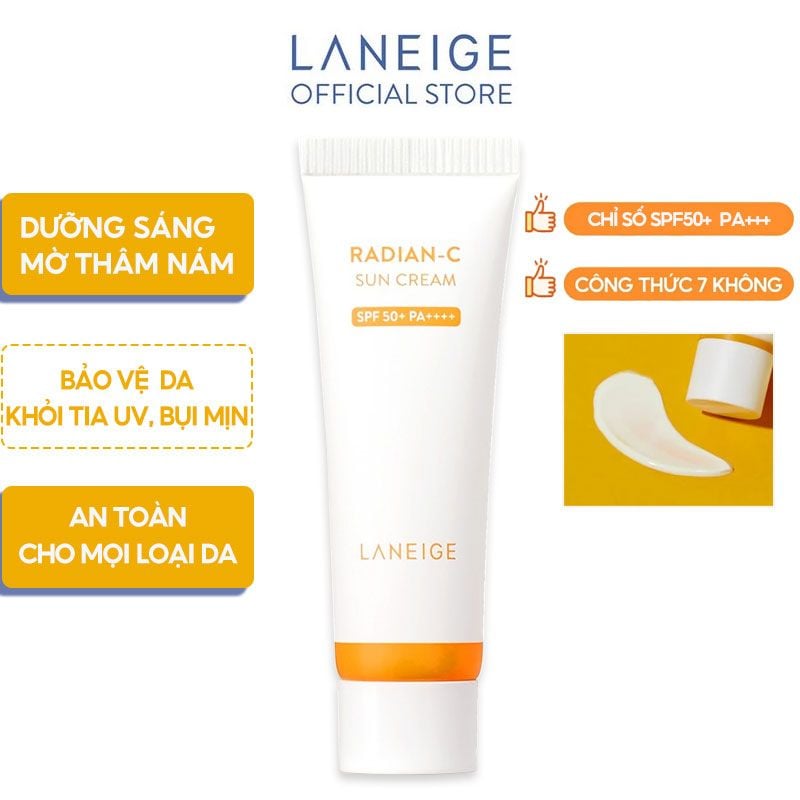 Kem Chống Nắng Laneige Hỗ Trợ Dưỡng Sáng, Bảo Vệ Da Radian-C Sun Cream SPF50+ PA++++