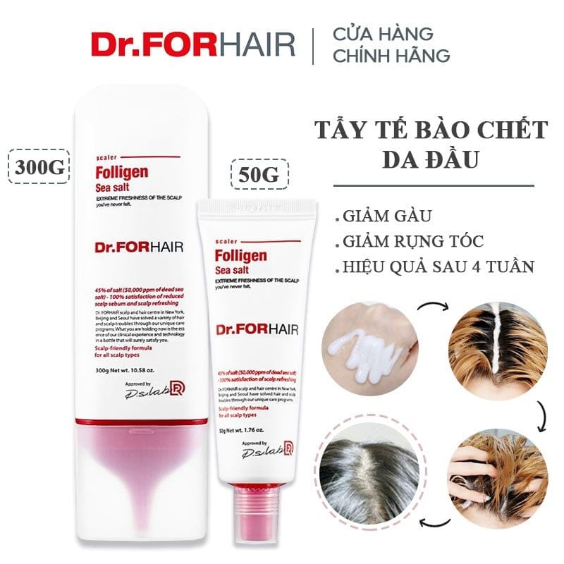 Tẩy Tế Bào Chết Da Đầu Muối Biển Giảm Gàu, Giảm Rụng Tóc Dr.FORHAIR Folligen Sea Salt Scaler 300g