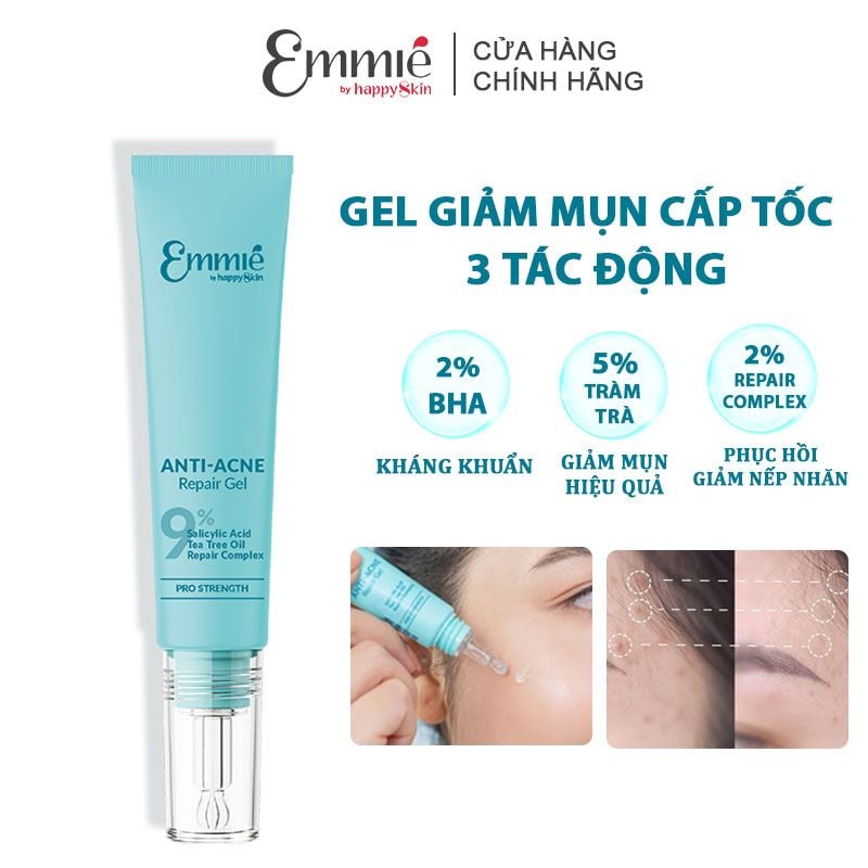 Gel Giảm Mụn Emmié By HappySkin 3 Tác Động Anti-Acne Repair Gel 12ml