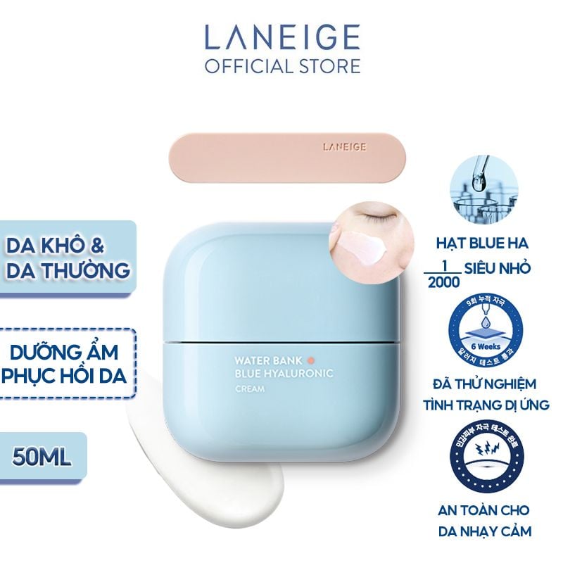 Kem Dưỡng Ẩm Làm Dịu, Hỗ Trợ Phục Hồi Cho Da Thường, Da Khô Laneige Water Bank Blue Hyaluronic Cream For Normal To Dry Skin 50ml