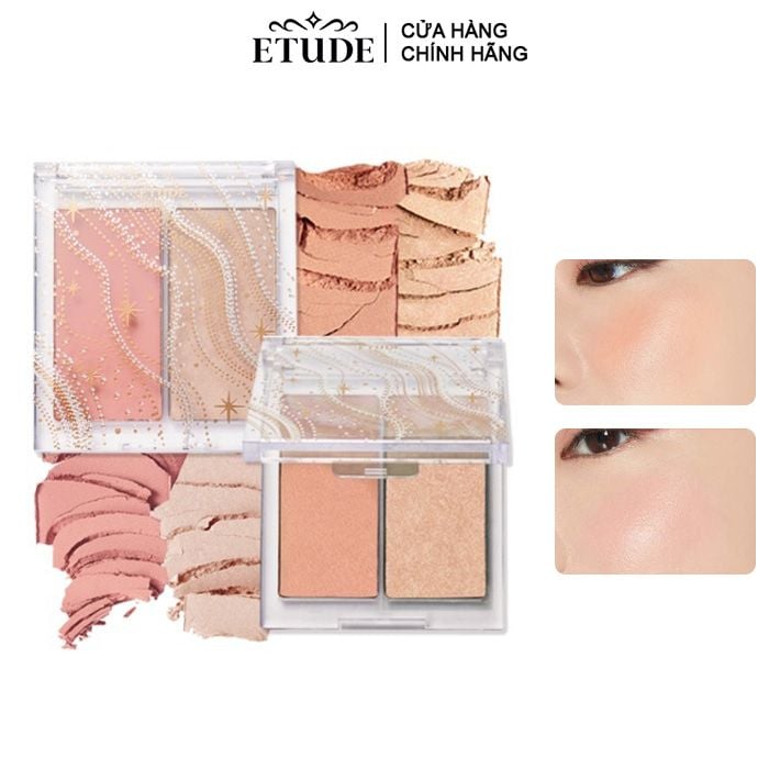 [Glittery Snow] Phấn Má Hồng Và Highlight Đa Năng Etude Glittery Snow Face Palette - Light