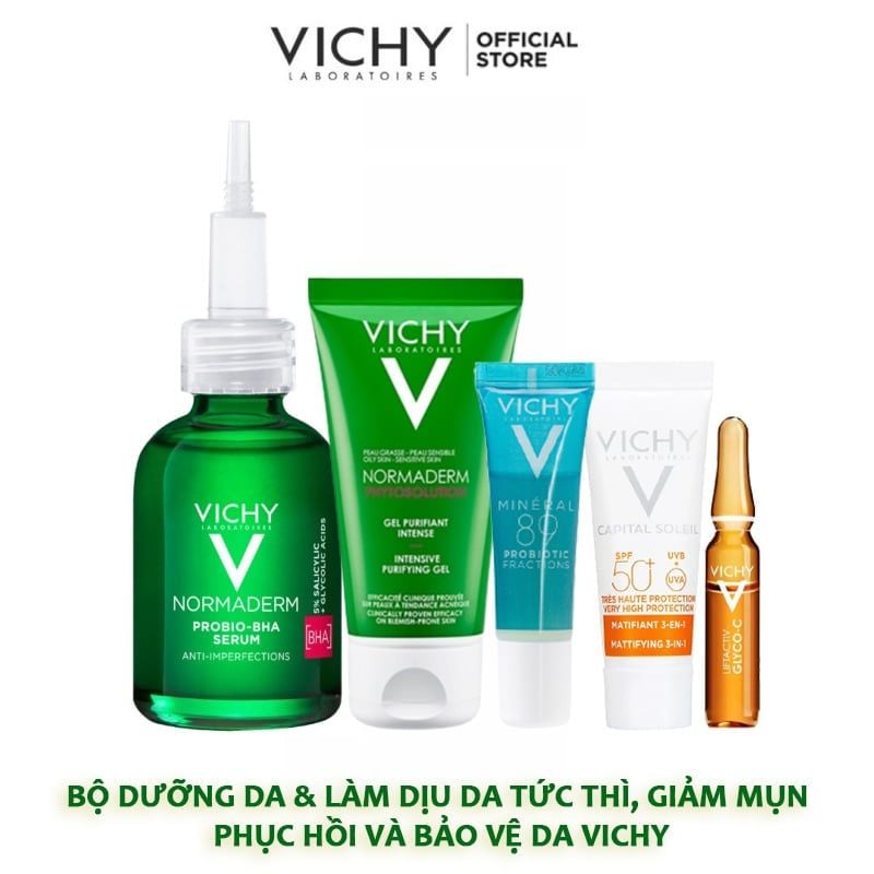 [5 Items] Bộ Dưỡng Da & Làm Dịu Da, Giảm Mụn, Phục Hồi Và Bảo Vệ Da VICHY Normaderm Probio-BHA Serum 30ml