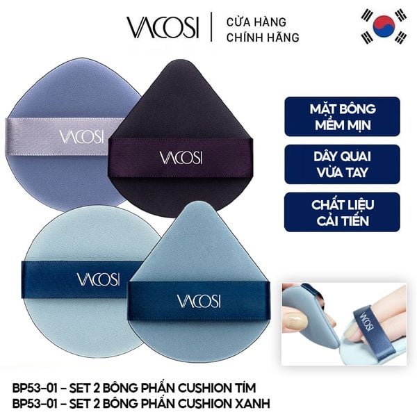  Set 2 Bông Phấn Cushion 2 Mặt Vacosi 