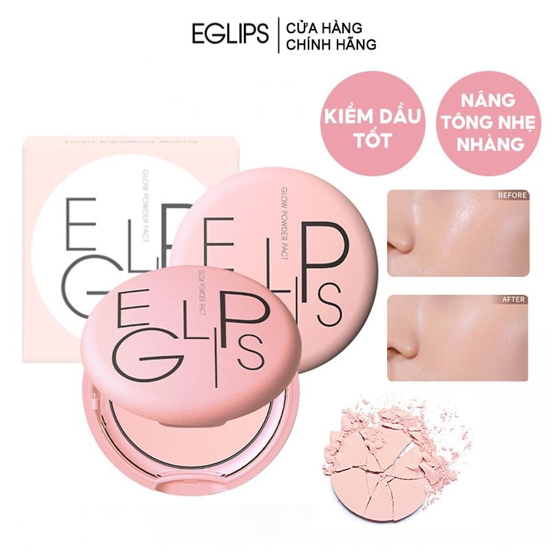 Phấn Phủ Kiềm Dầu, Cho Làn Da Căng Bóng, Hồng Hào Eglips Glow Powder Pact - Pink