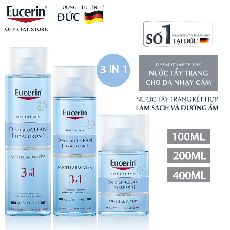 Nước Tẩy Trang Eucerin Dịu Nhẹ Cấp Ẩm Cho Da Nhạy Cảm Sensitive Skin Dermatoclean Micellar Water 3 in 1