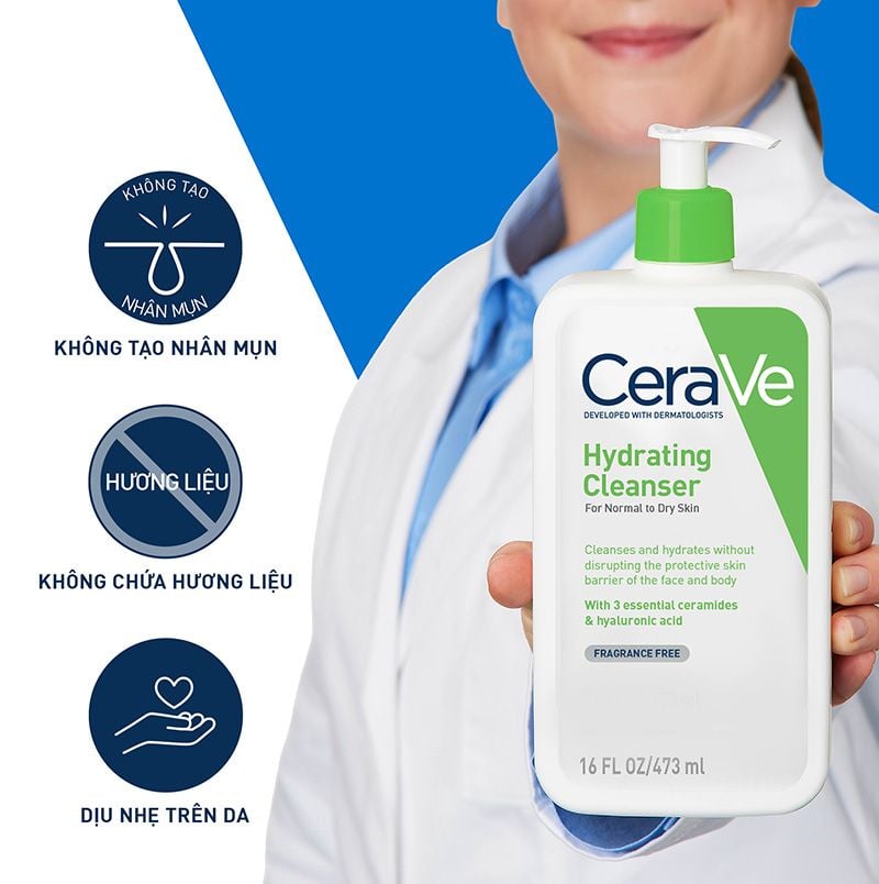Sữa Rửa Mặt Cerave Dưỡng Ẩm, Làm Sạch Sâu Dành Cho Da Thường & Da Khô Developed With Dermatologists Hydrating Cleanser