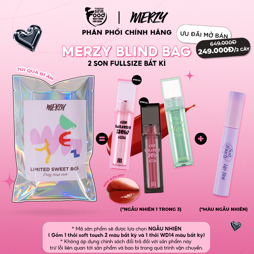 [NEW][DEW4 - XANH DƯƠNG] Son Tint Bóng Dạng Thạch, Bền Màu, Lâu Trôi Cho Đôi Môi Căng Mọng, Ẩm Mịn Merzy The Watery Dew Tint 4g