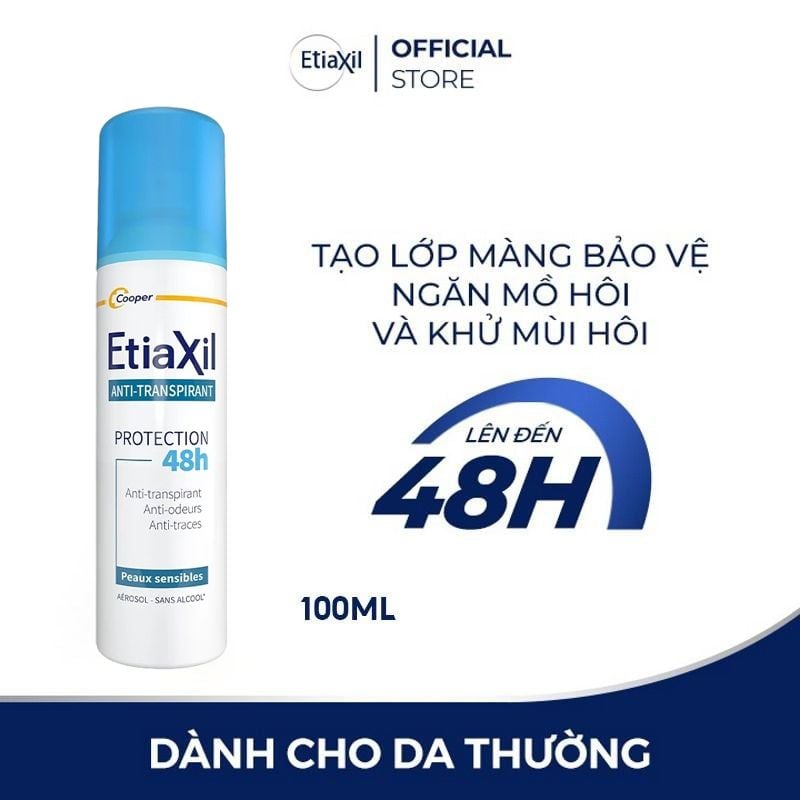 Xịt Khử Mùi Hằng Ngày Etiaxil Deodorant Anti-transpirant 48h Peaux Sensibles Vaporisateur 100ml