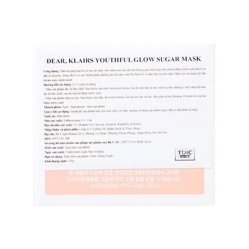 Mặt Nạ Klairs Loại Bỏ Tế Bào Chết Chiết Xuất Bưởi Youthful Glow Sugar Mask 110g