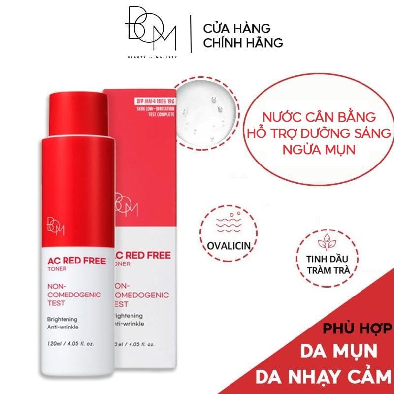 Nước Cân Bằng Dạng Gel B.O.M Hỗ Trợ Dưỡng Sáng Da Ngừa Mụn AC Red Free Toner 120ml