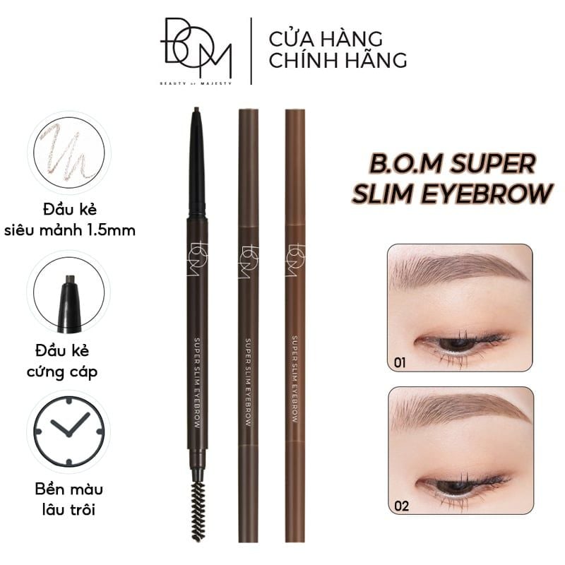 Chì Kẻ Chân Mày Siêu Mảnh, Lâu Trôi B.O.M Super Slim Eyebrow 0.1g