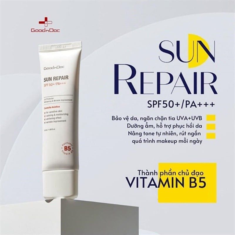 Kem Chống Nắng GoodnDoc Dưỡng Ẩm, Hỗ Trợ Phục Hồi Da Sun Repair SPF50+ PA+++ 50ml