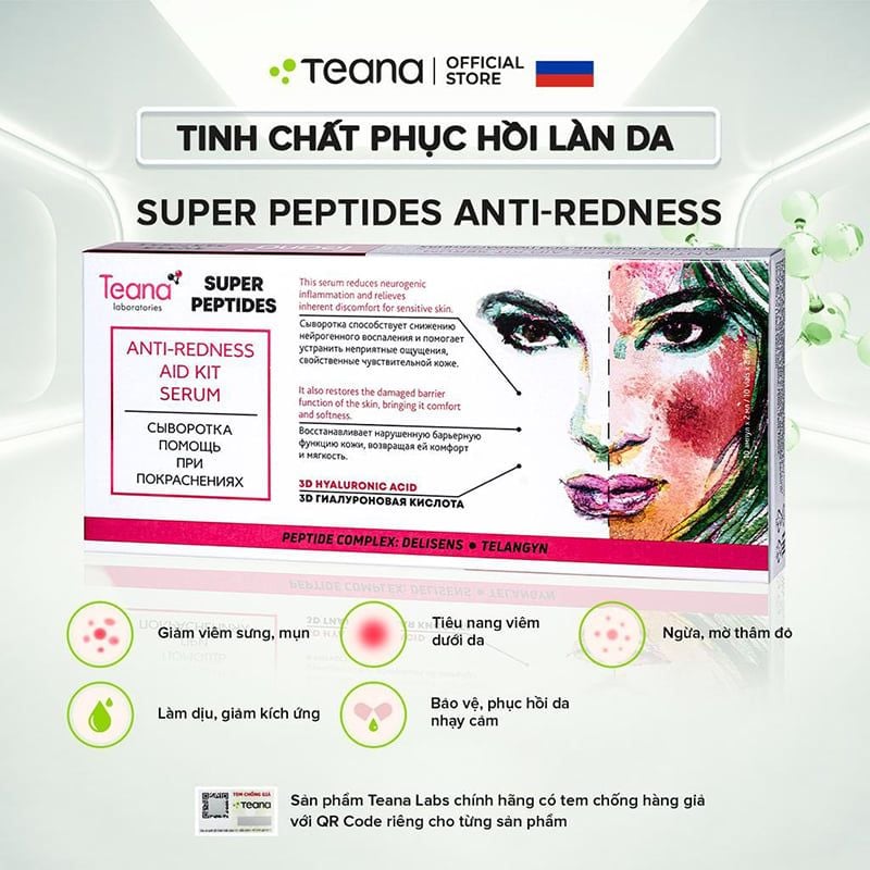 Serum Teana Hỗ Trợ Phục Hồi Da, Giảm Mụn Teana Super Peptides Antiredness Aid Kit