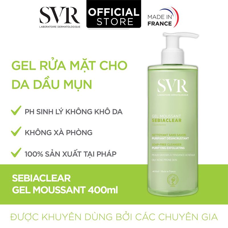 [2 Items] Bộ Đôi Làm Sạch Sâu Loại Bỏ Dầu Nhờn Dành Cho Da Dầu Mụn SVR Sebiaclear Gel Moussant 400ml + Eau Micellaire 400ml