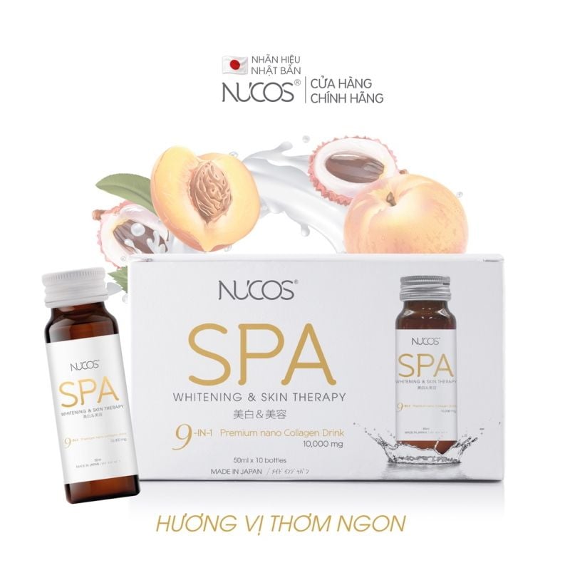 [Tặng kèm 2 chai] [Hộp 10 Chai] Nước Uống Bổ Sung Collagen Nhật Bản Ngừa Lão Hóa Nucos Spa Whitening & Skin Therapy 9in1 Nano Collagen Drink